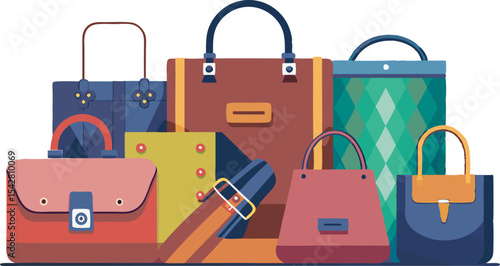 A vibrant collection of stylish handbags and fashion accessories in diverse designs and sizes, perfect for every fashion enthusiast.