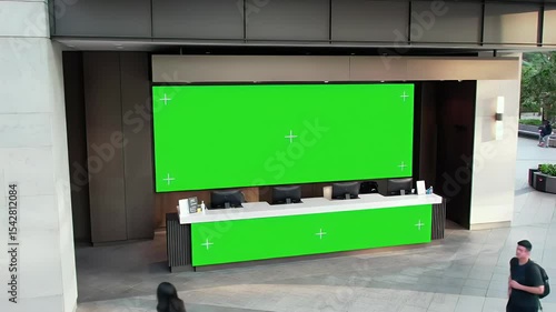 Modern Reception Desk with Green Screen Display