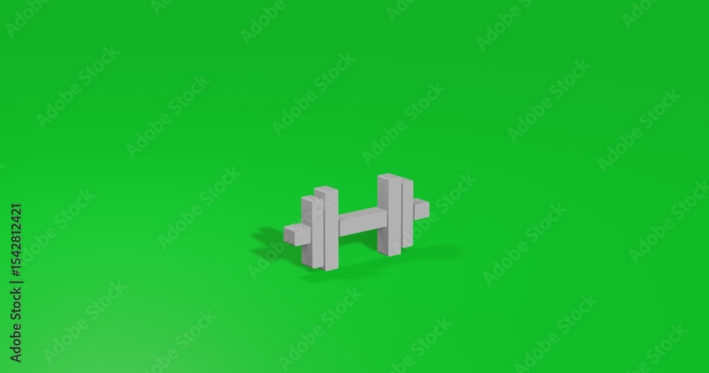Obraz premium Isolated realistic white dumbbell symbol front view with shadow. 3d illustration on green chroma key background