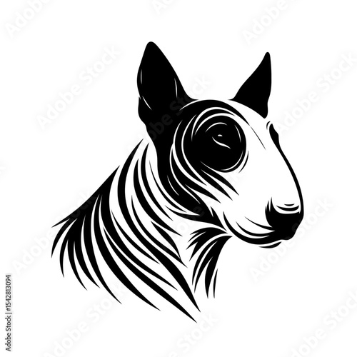 Vector illustration of a bull terrier, designed in black strokes and lines. Family pet, love and care for animals, adoption fair. Types of breeds