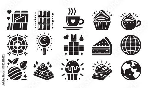  Set of chocolate icon, world chocolate day icons, clip art, silhouette vector art, illustration