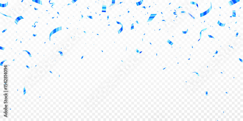 Blue Confetti Falling Celebration on Transparent Background, Holiday Event Decoration