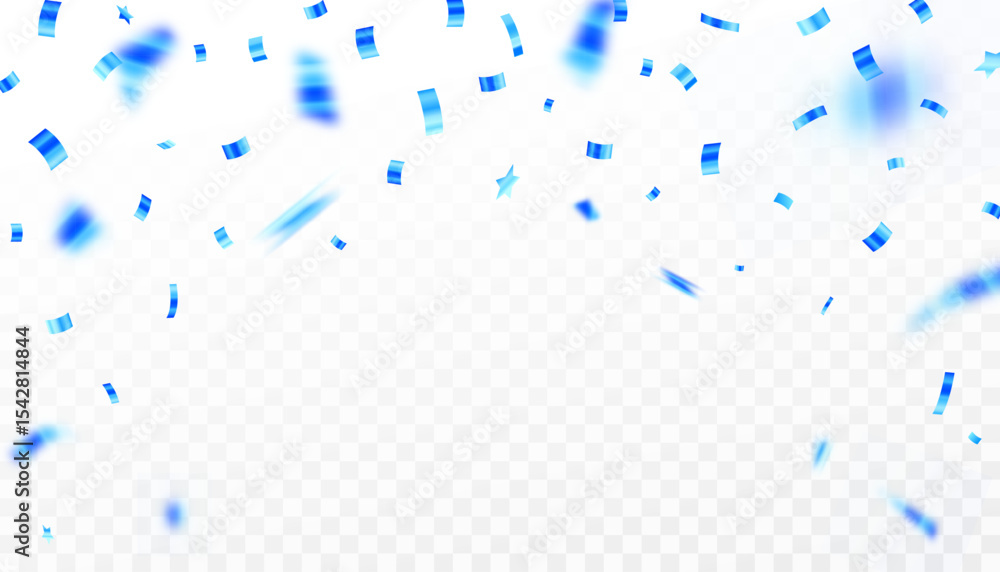 Fototapeta premium Falling Blue Confetti Background on Transparent Backdrop for Celebration and Festive Events. Celebration Background with Shiny Confetti, vector illustration