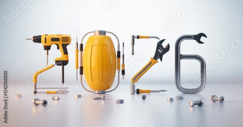 Construction Tools Forming 2026 on White Background Symbolizing New Projects