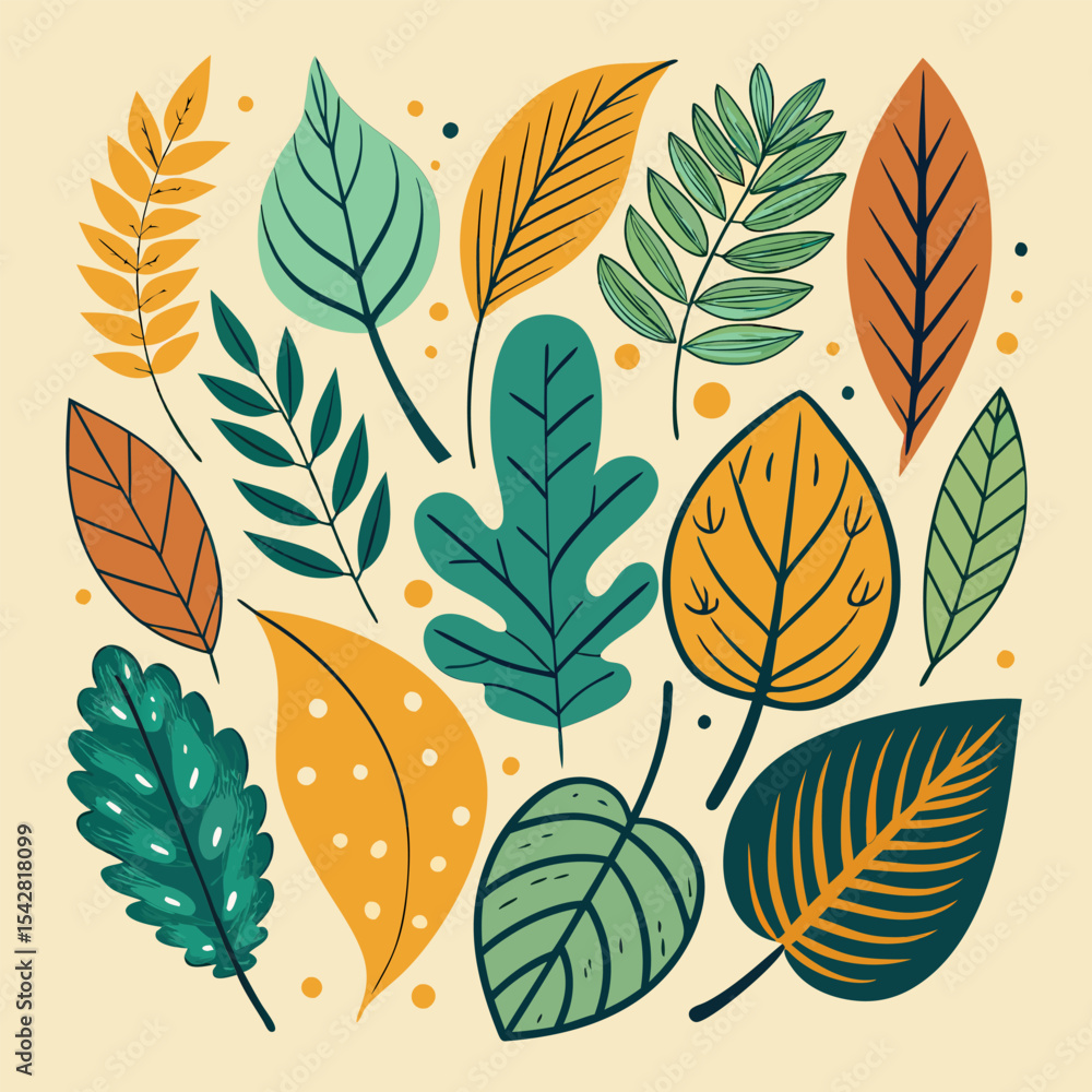 Fototapeta premium Vibrant Autumn Leaves. A Colorful Botanical Illustration