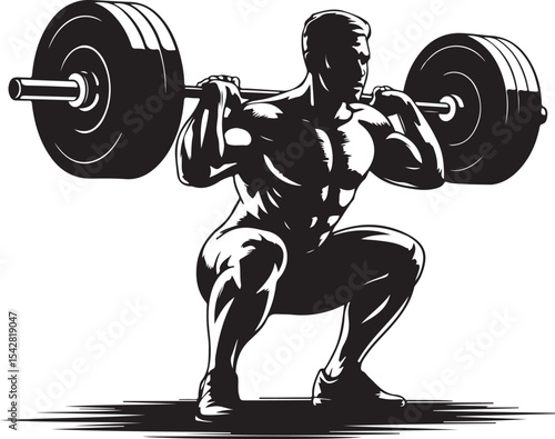 Weightlifting Power Squat Silhouette Vector Illustration for Fitness Training