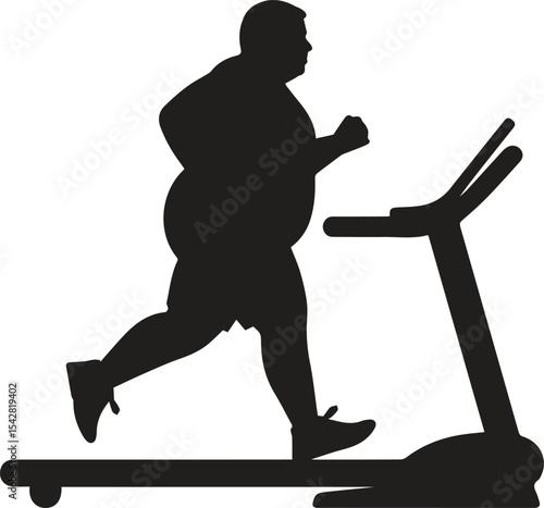 Overweight Man Treadmill Running Silhouette Vector Illustration for Fitness