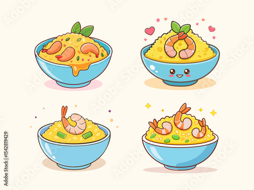 Cute Cartoon Thai Fried Rice Vector Illustration