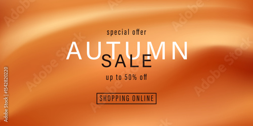 Autumn sale shop banner. Gradient soft background in warm shades. Red, orange retro mood backdrop. Defocused abstract landscape.