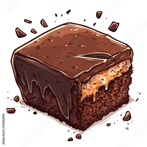 charming brownie square with bite taken cartoon icon style white background.