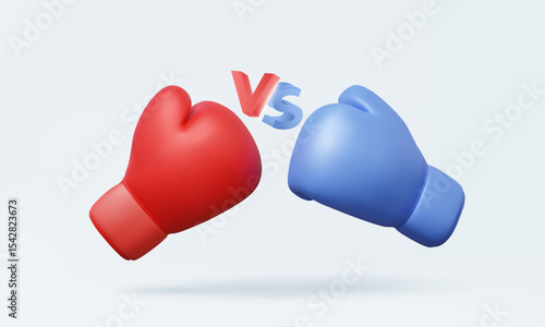 Red VS Blue boxing gloves icon concept. rival boxer sport fight on pastel background. strength fist attack Game match combative activity Fitness exercise for protect. 3D vector rendering illustration.
