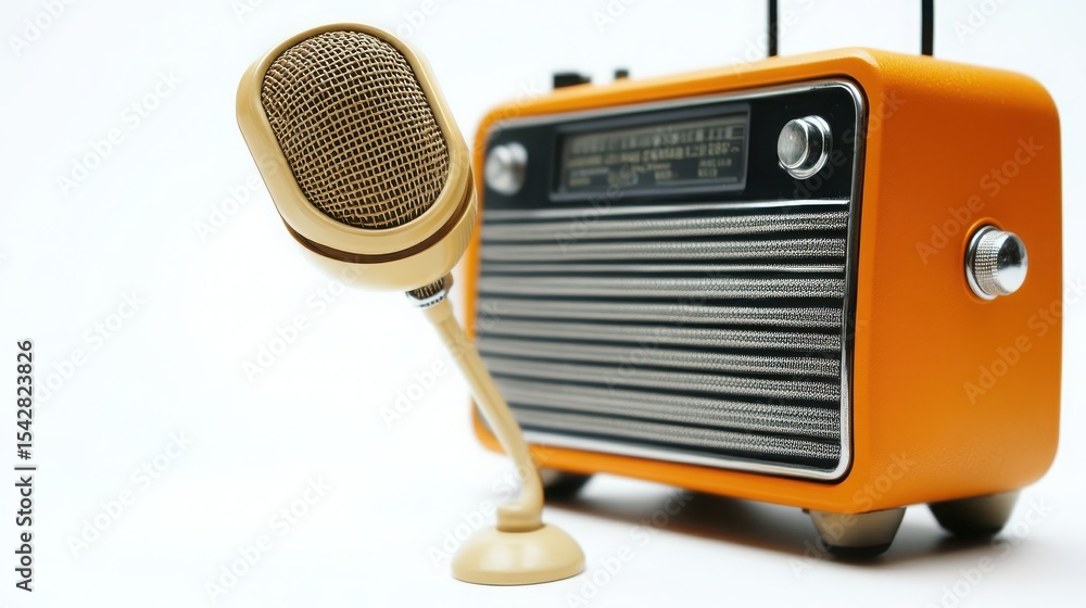 Fototapeta premium Vintage Radio Broadcasting, Retro Microphone, Podcast Equipment, Classic Audio, Nostalgia, Broadcasting Technology