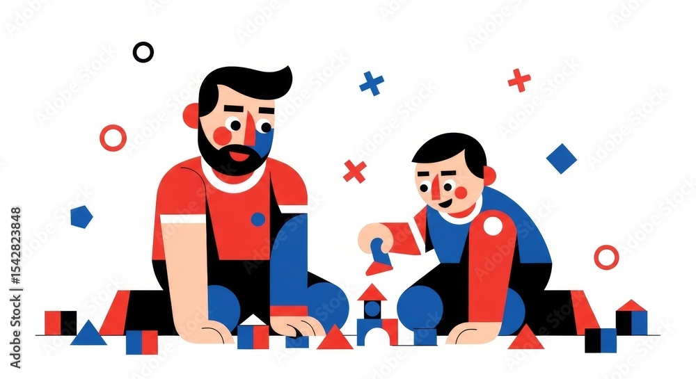 Father and Son Building Blocks Together A Joyful Illustration of Fatherhood and Playtime Father and Son Building Blocks Together A Joyful Illustration of Fatherhood and Playtime