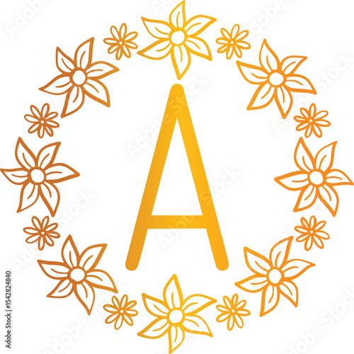 Floral Letter A Monogram with Orange Yellow Gradient Design
