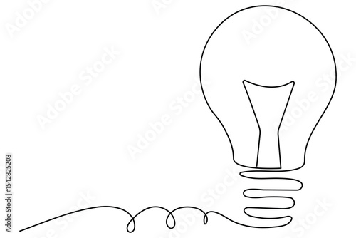 Light bulb one line drawing in minimalist style vector illustration isolated on white
