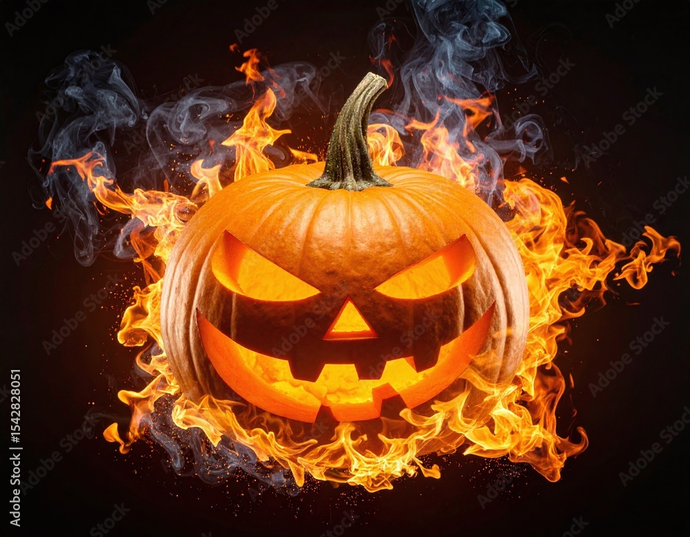 Fototapeta premium Halloween Pumpkin in Flames