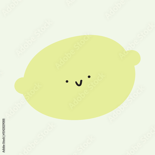 Green lemon. Cute face. Funny character. Flat hand drawn vector illustration.