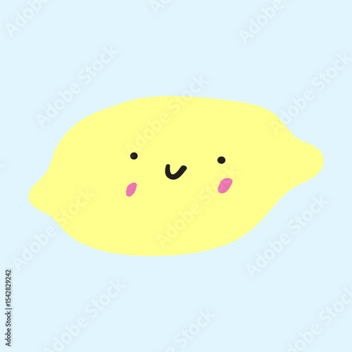 Lemon. Cute children face. Character. Hand drawn vector illustration on blue background.