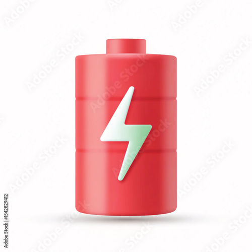 Red battery 3D render isolated on white background power symbol