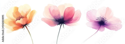 Delicate watercolor flowers in pastel shades