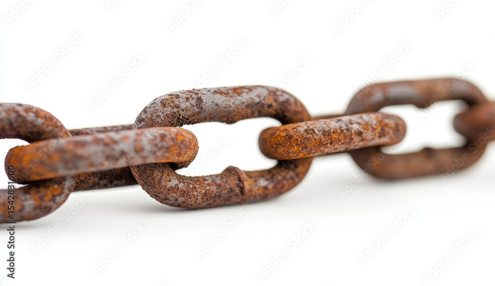 Fototapeta premium Close-up of a rusty chain segment against white background