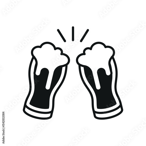 Beer mugs cheers with thick silhouette forms a strong, minimal, and striking beer icon.