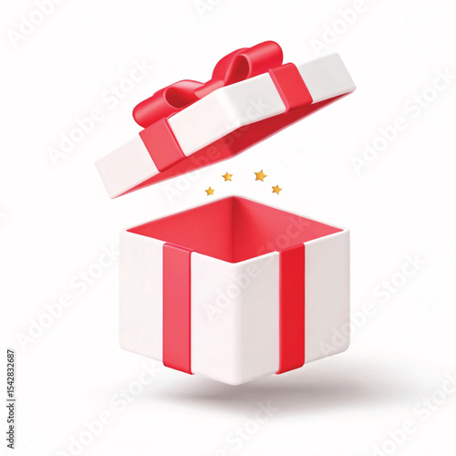 Surprise Gift Box 3D Icon with Flying Lid and Sparkles