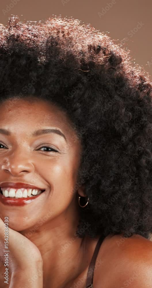 Laughing, skincare and face of black woman in studio for self care, cosmetics and beauty. Collagen benefits, dermatology and spa treatment with person on background for glow, shine and smile Laughing, skincare and face of black woman in studio for self care, cosmetics and beauty. Collagen benefits, dermatology and spa treatment with person on background for glow, shine and smile