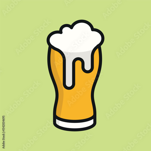 Beer glass in golden yellow with white foam offers a vibrant and joyful drink icon.
