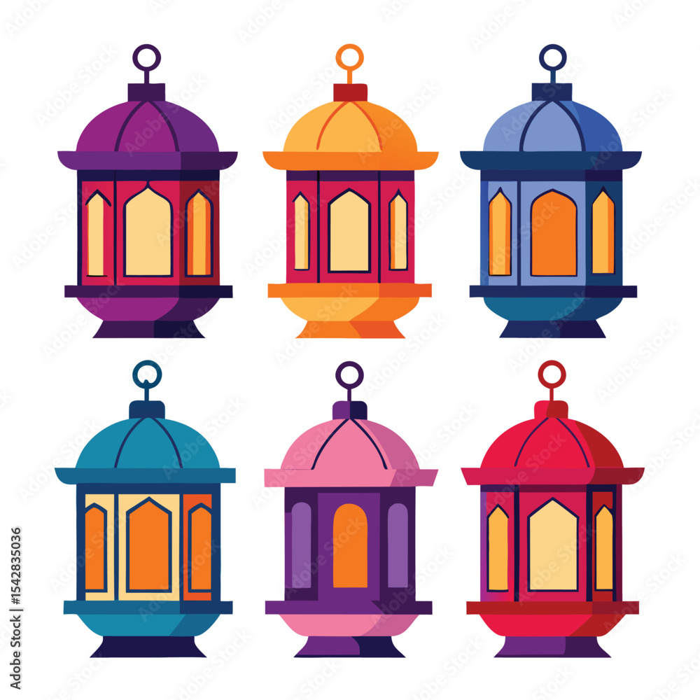 Obraz premium Six lantern set isolated on white background