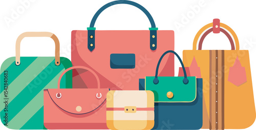 A vibrant collection of stylish handbags and fashion accessories, showcasing diverse designs and sizes perfect for every fashion lover.
