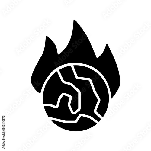 global warming, earth on fire glyph icon