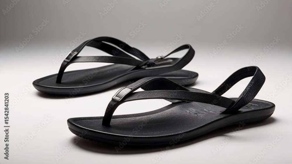 Naklejka premium Elegant Black Minimalist Thong Sandals Comfortable & Stylish Summer Footwear