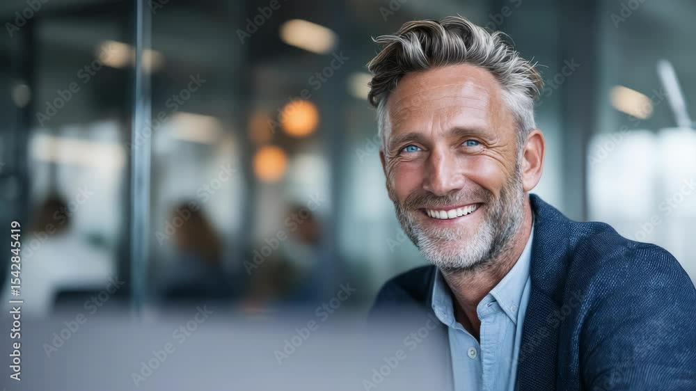 Confident mature businessman portrait in office environment with bright smile Confident mature businessman portrait in office environment with bright smile
