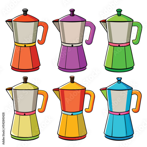  Six percolator set isolated on white background