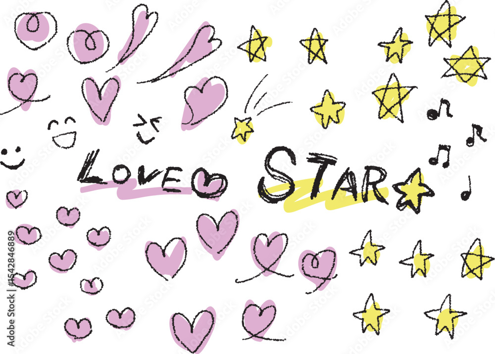 手書きのガーリーなハートと星 手書きのガーリーなハートと星