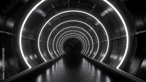 Wallpaper Mural An illuminated dark black empty tunnel adorned with circular lights generates a captivating futuristic atmosphere when night falls Torontodigital.ca