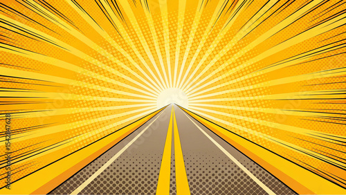 Comic book style road to success bright yellow background