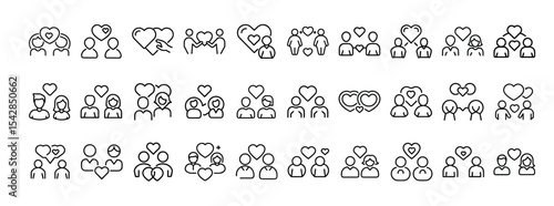 Set of Family and Love Icons – Parent Child Symbols, Heart Relationship, Caring People Icon Collection