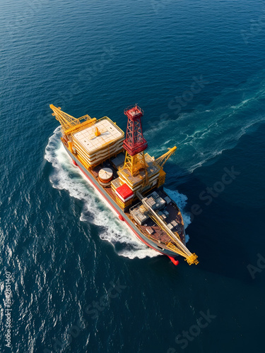 Aerial view of a large sophisticated offshore floating production storage and offloading FPSO vessel a complex maritime engineering surrounded by the open ocean