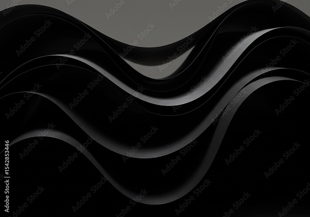 Fototapeta premium Abstract Wave Forms of Black Paper Layers