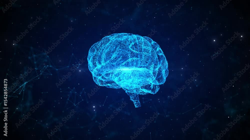 Glowing blue digital brain Artificial intelligence concept Brain circuit board hologram grid backdrop AI machine learning. Science futuristic artificial intelligence mind design. Super computer idea