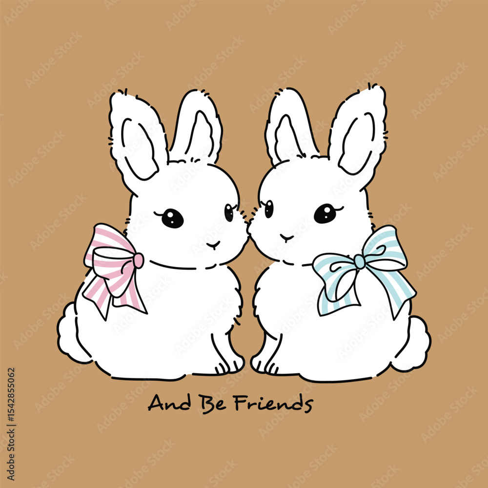 Fototapeta premium Cute Cartoon Rabbits, Friendship Theme, Perfect for Kids
