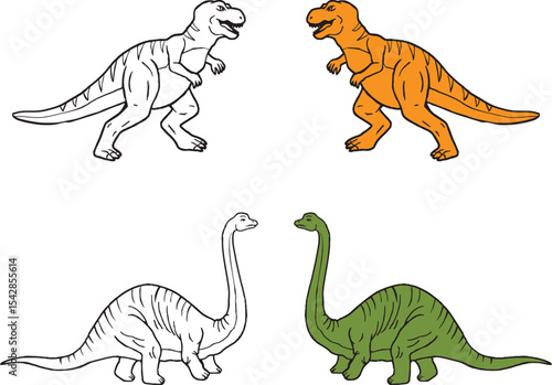  Outline Dinosaur Illustrations for Coloring Books
