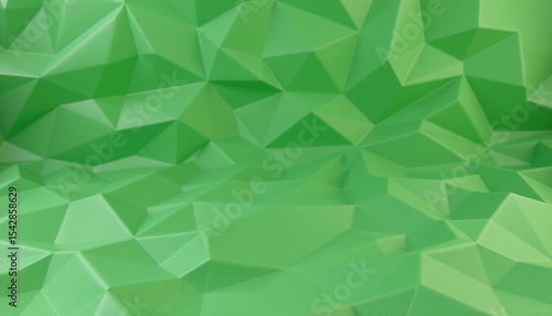 Lowpoly green background with textured surface, featuring geometric design of triangular shapes that create depth and dimension. This vibrant