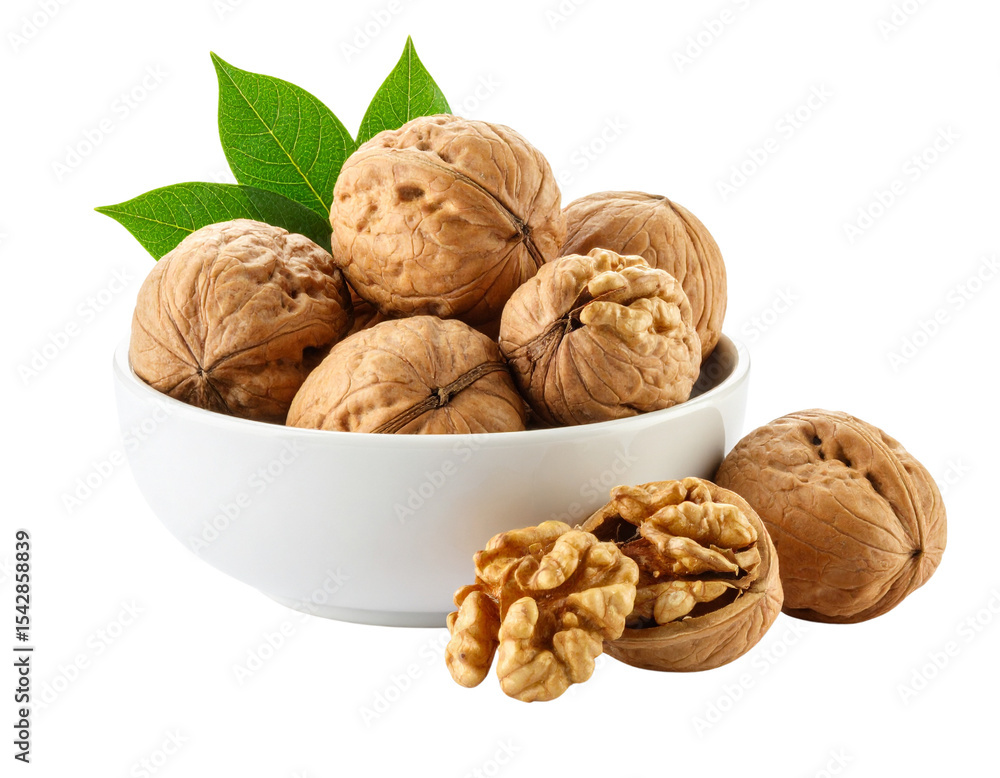 Bowl of walnuts is sitting on a transparent background Bowl of walnuts is sitting on a transparent background