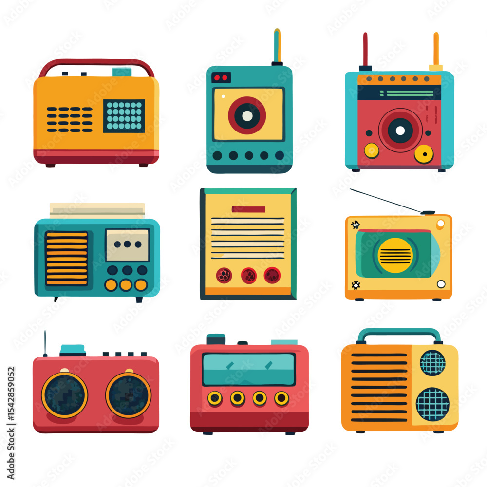 Obraz premium Six radio set isolated on white background