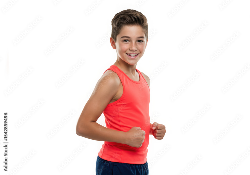 A boy transparent image smiling wearing red tank top with transparent effects, standard version x A boy transparent image smiling wearing red tank top with transparent effects, standard version x
