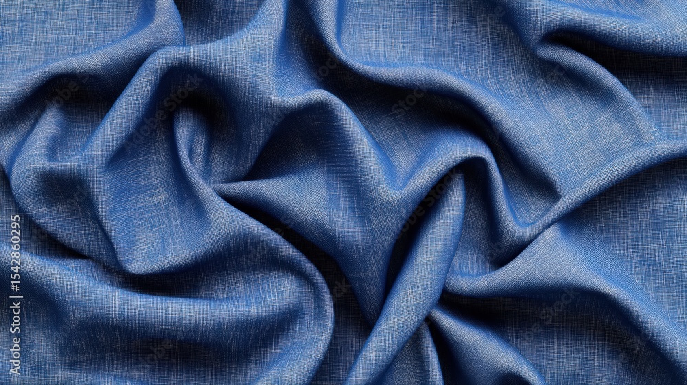 Fototapeta premium Close-up of soft blue denim fabric with natural folds and textured weave for fashion and textile design