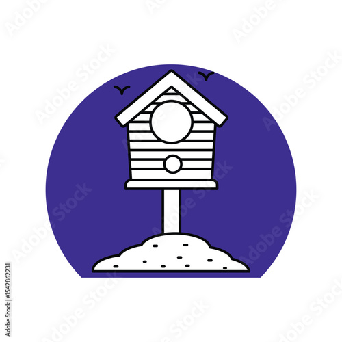 Bird House lineal color line icon with white background vector stock illustration